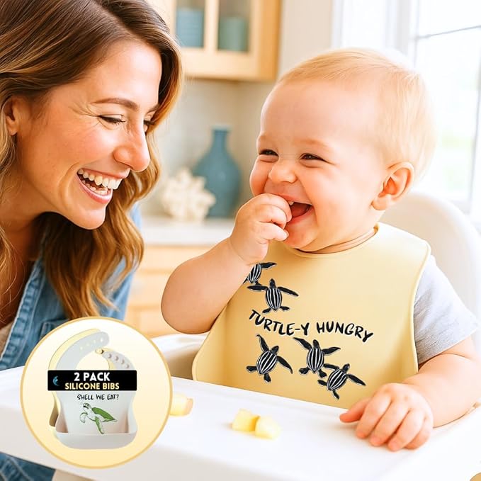 Animal Silicone Bibs for Babies - 2 Pack Sea Life Bibs for Boys and Girls - Easy to Clean Adjustable