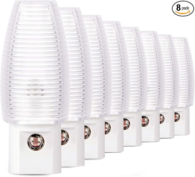 Emotionlite 8 Pack Plug in Night Light, Warm White LED Nightlight, Dusk to Dawn Sensor, Kids, Nursery, Bedroom, Bathroom,Hallway, Stairs, Kitchen