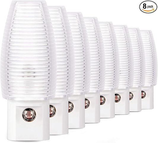 Emotionlite 8 Pack Plug in Night Light, Warm White LED Nightlight, Dusk to Dawn Sensor, Kids, Nursery, Bedroom, Bathroom,Hallway, Stairs, Kitchen
