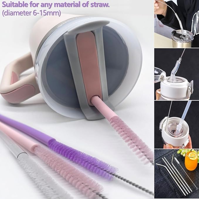 Straw cleaner brush straw brush for 40 oz stanley straw cleaner brush extra long 12 inch, Nylon Stainless steel small cleaning brush—Pink&Purple series