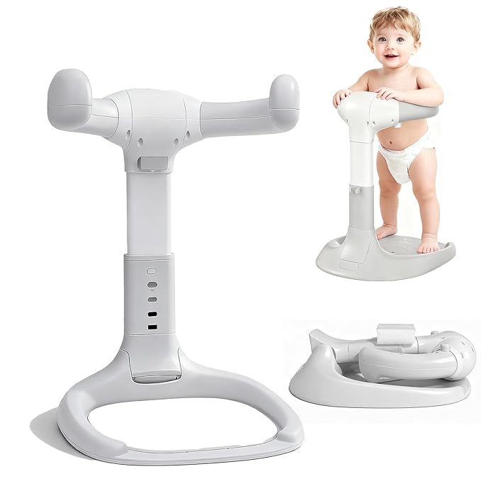 Baby Shower Stand Foldable Toddler Shower Standing Support with Anti-Slip Base Adjustable Infants Bath Support for 8-36 Months Portable Bath Helper (Upgraded-Grey)