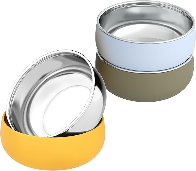 Bella's Friends Stainless Steel Baby Bowls with Silicone Sleeve 3 Pack, 5” for Toddlers Kids Feeding, Non-Slip, Non-Toxic, Mess-Free, Dishwasher Safe, Fit High Chair Size