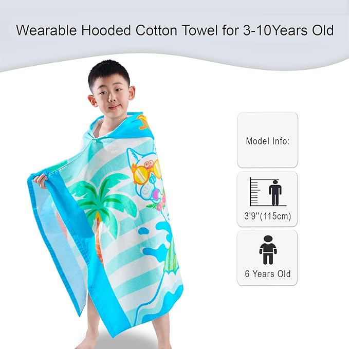 VOOVA & MOVAS Toddler Towels for Kids 3-10Years, 30''X50, Soft | Thick | 100% Cotton | Absorbent Towel Wrap, Perfect for Kids Beach, Pool, Bath, Swimming, Stripe Dog