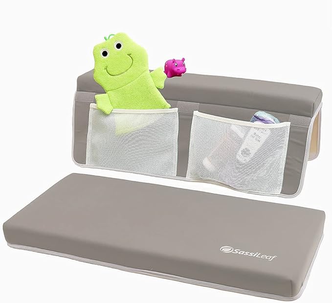 Bath Kneeler & Elbow Rest–Thick, Non-slip 1-Piece Pads Protect Elbows & Knees, Mesh Pockets for Storage. Quick-Dry, Easy to Clean, Durable. Perfect for Bathing Babys, Toddlers, & Pets (Smokey Gray)