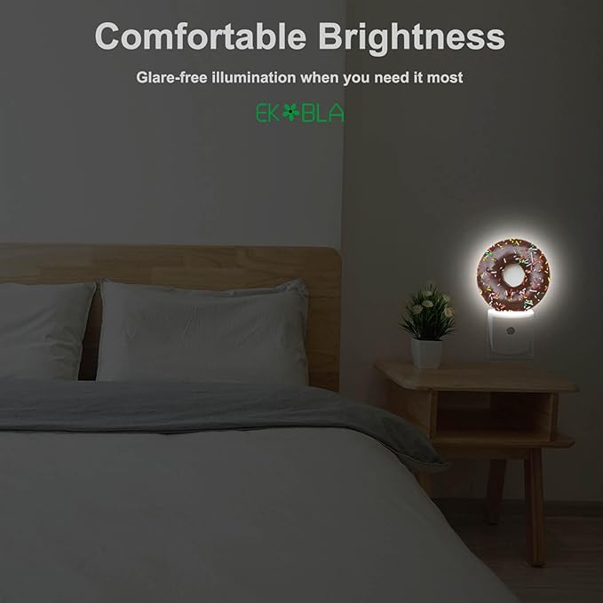 EKOBLA Chocolate Donuts Night Light, Donut Desserts Snacks Night Lights Plug into Wall for Boys Girls, Led Lamp for Stairway/Hallway/Bedroom 0.5W Nightlight Sleep Friendly