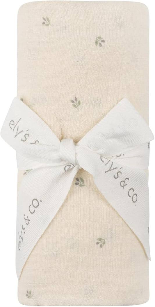 Ely's & Co. Cotton Muslin Swaddle Blanket with Scallop Trim, 1-Pack for Baby Boy or Girl— 100% Cotton Muslin Extra-Large Swaddle Blankets (47” x 47”) Ivory Berry