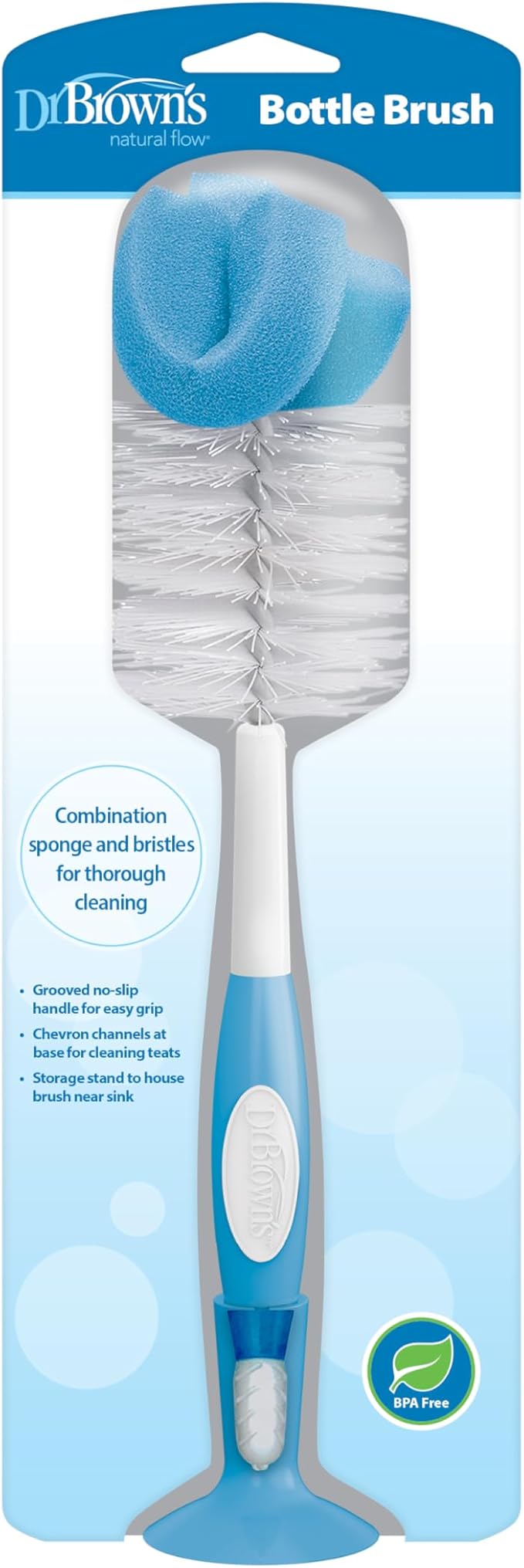 Dr. Brown's Reusable Sponge Baby Bottle Cleaning Brush with Suction Cup Stand, Scrubber and Nipple Cleaner, Assorted Color 12-Pack