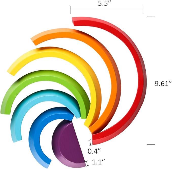 Coogam Wooden Rainbow Stacker Nesting Puzzle Blocks - Tunnel Stacking Game Building Creative Color Shape Matching Jigsaw Learning Toy Set Board Early Development Gift for Kids Boy Girl