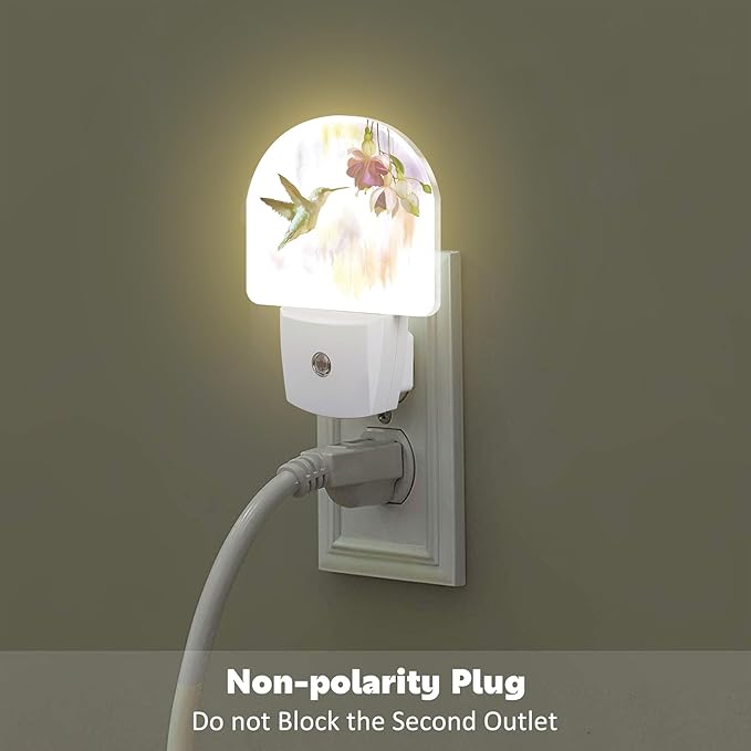 Hummingbird Flowers Night Light for Kids,Groovy Cute Bird Floral Night Light Plug in with Dusk to Dawn Sensor,0.5w Energy Saving Sleep Friendly Nightlight for Hallway Stairway Kitchen Bedroom
