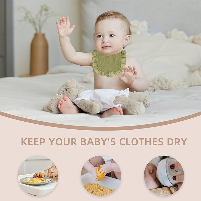 Muslin Baby Bibs - Soft 100% Cotton Drool Bandana Bibs for Baby Girls, 8 Solid Colors Set