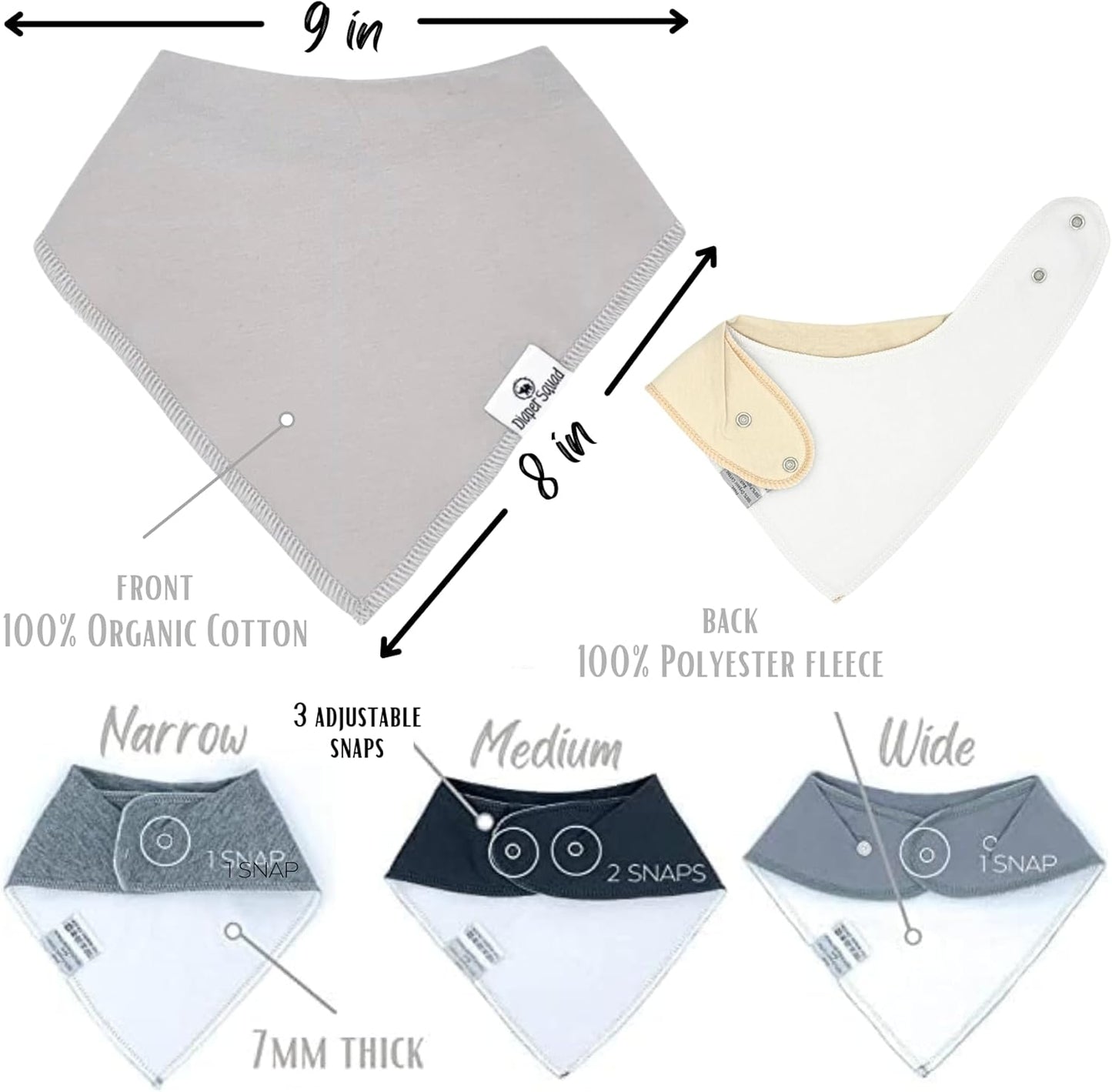 DiaperSquad's Baby Bibs for Drooling and Teething, Bibs for Boys, Baby Girl - Solid Cotton Baby Drool Bibs