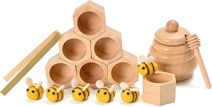 Sorting Stacking Wooden Toys for Toddlers, Montessori Toys for Toddlers, Sensory Bin Tool Toy, Wood Bee Hive, Fine Motor Skill Tactile Toy, Early Learning Educational Gift for Kids