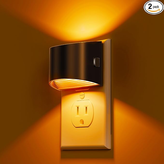 L LOHAS LED Night Light 2 Pack, Night Lights Plug into Wall, Dusk to Dawn Sensor Nightlight, 3 Level Brightness Adjustable, 1600K Amber Light