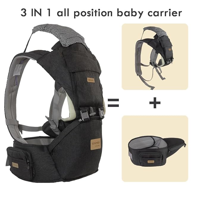 Ergonomic Baby Carrier with Hip Seat, 360° Positions, Soft and Breathable, All Seasons, for Newborns and Toddlers, Hiking Shopping Travelling