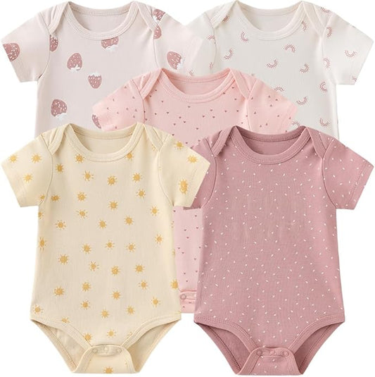 Kiddiezoom Newborn Baby Unisex Cotton One-Piece Bodysuits Baby Gift 5-Pack Baby Clothes
