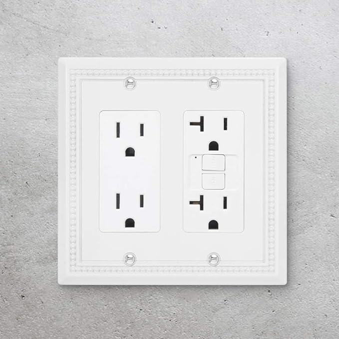 Henne Bery Sunken Pearls Heavy Duty Decorative Wall Plate Switch Plate Outlet Cover (Double Decorator, White)