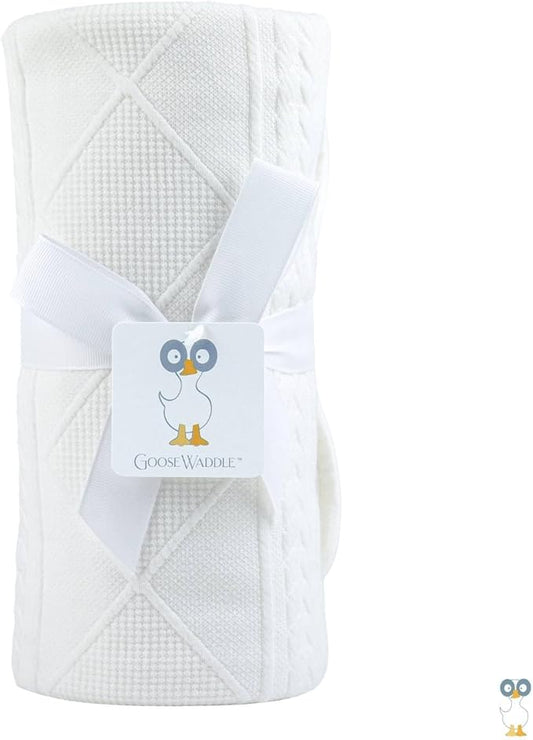 GooseWaddle Luxury Knit Baby Blanket (30”x40”), Premium Comfort from Ultra Soft Fabrics That Get Softer with Use, Perfect for Any Infant Nursery, Boy or Girl, Machine Washable (White)