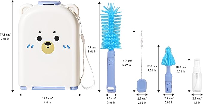 Travel Baby Bottle Cleaning Kit, Including Pacifier Cleaner and Straw Brush, Detachable Head for Easy Cleaning, Baby Travel Essential