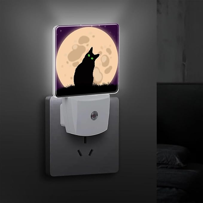 Black Cat Spooky Halloween Plug in Night Light with Auto Dusk to Dawn Sensor,Warm Night Lights for Boys Girls Bedroom Bathroom Hallway Kids Room Gifts