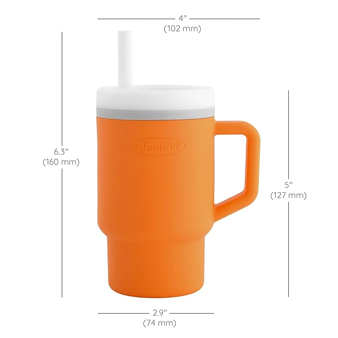 Infantino My 1st Tumbler, Silicone Sippy Cup with Straw & Handle, Spill-Resistant Baby Cup for On-the-Go, BPA-Free Transition Bottle, Creamsicle
