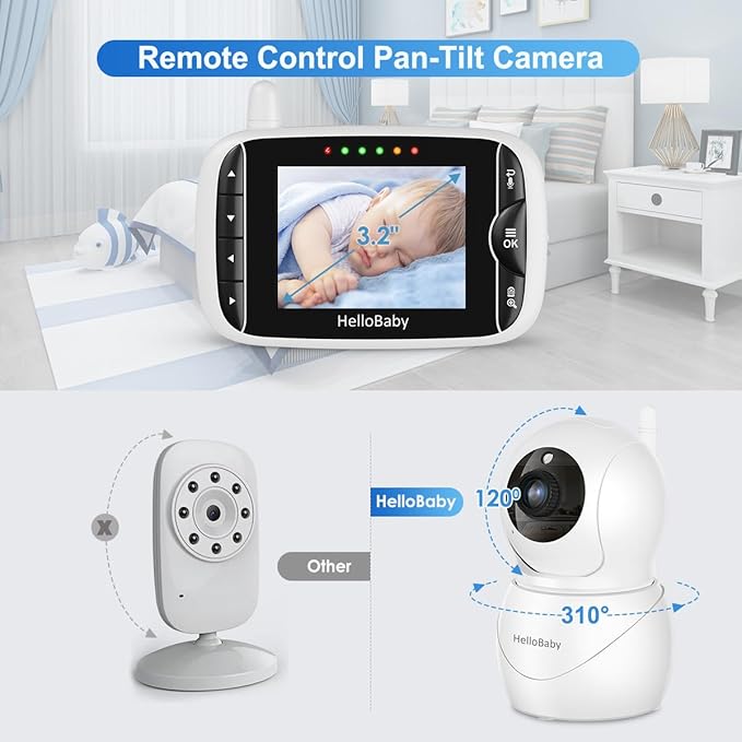 HelloBaby Monitor with Camera and Audio, IPS Screen LCD Display Video Baby Monitor No WiFi Infrared Night Vision, Temprature Screen Lullaby, Two Way Audio and VOX Mode (HB66pro)
