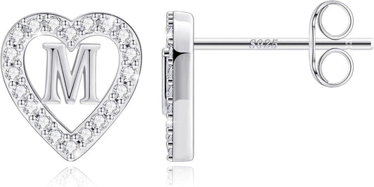 Anoup Christmas Gifts for Grandkids Girls Earrings - S925 Sterling Silver Post CZ Hypoallergenic Stud Heart Initial Earrings for Women Kids Jewelry Stocking Stuffers for Teen Girls Birthday Gifts