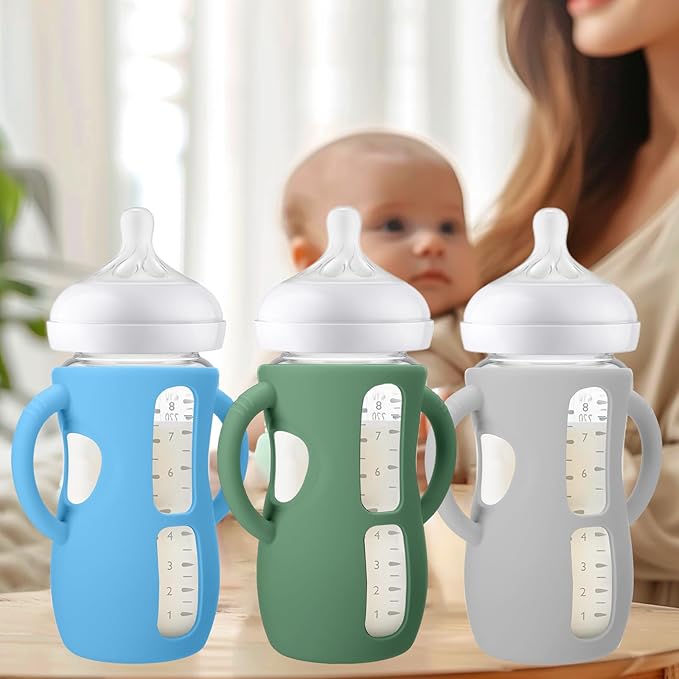 BUSOHA 3 Pack Silicone Sleeves for Avent Natural Baby Bottles - Drop Protection Baby Bottle Holder with Handle Compatible with Philips Avent Anti Colic Baby Bottles,8 Ounce