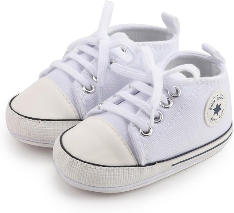 Meckior Baby Girls Boys Canvas Sneakers Soft Sole High-Top Ankle Infant First Walkers Crib Shoes