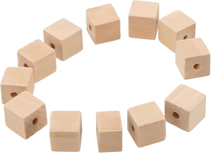 SINJEUN 500 Pcs 1/2 Inch Wood Cubes with Holes, Unfinished Solid Wooden Blocks Wooden Square Beads Small Wood Blocks for Crafts, DIY Projects