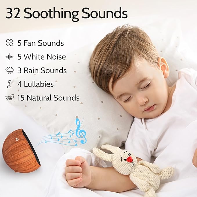 Portable Sound Machine White Noise Sleep Machine with 32 Calming Sounds 36 Volume Levels Brown Noise Machine for Baby Kid Adult with 4 Timer for Travel Office Privacy