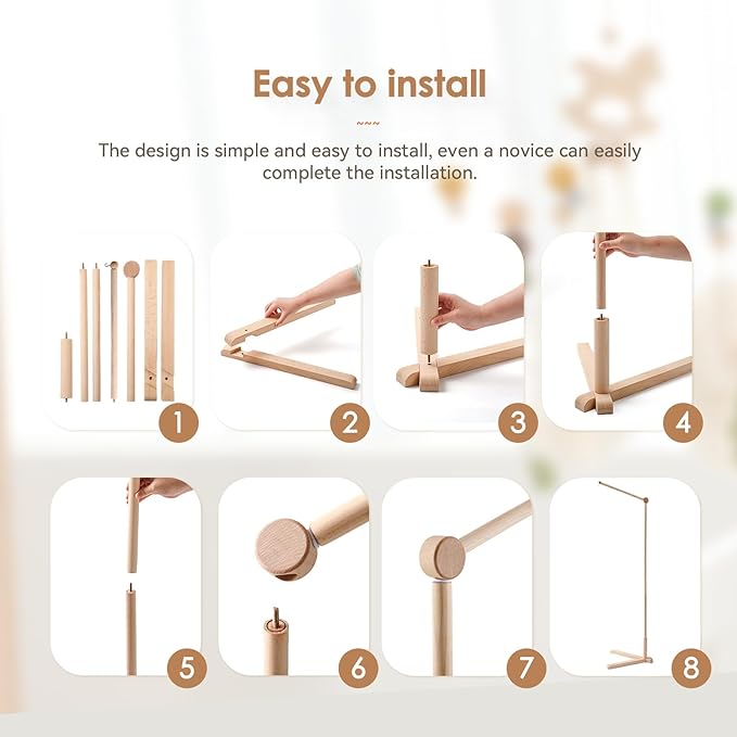Floor-Standing Wooden Crib Mobile Arm 61 Inch | 360°Adjustable Movable Baby Mobile Hanger | Anti-Dumping Multifunction Mobile Arm for Crib | Adjustable Height Mobile Arm Nursery Decor