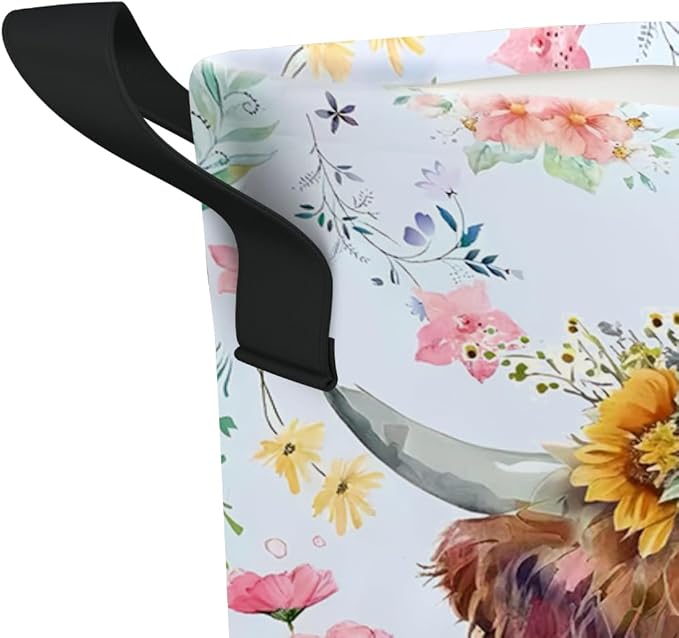 Highland Cow Laundry Basket Gifts for Girls, Girls' Room Decor Baby Nursery Hamper Highland Cow Room Decor 17.7x13.7 Inch