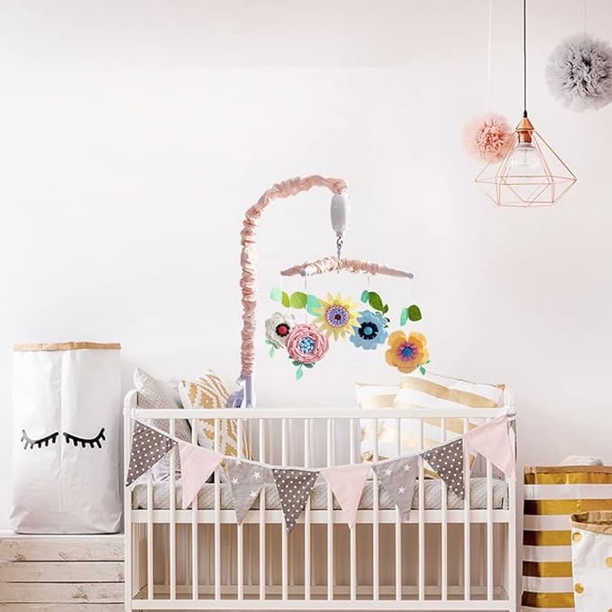 Musical Baby Mobile for Crib - Crib Toys Hanging Cute Design for Boys and Girls Perfect Baby Crib Mobile with Music Ideal Crib Hanging Toy (Floral Baby Crib Mobile)