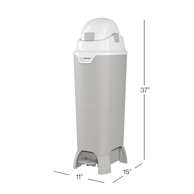 Foundations Hands Free Tall Diaper Pail with Airtight Lid - Durable & Odorless Diaper Disposal, Large Capacity, Holds up to 60 Newborn Diapers, Refill with Any Bags, Gray (9622057)