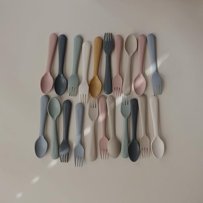 mushie Flatware Fork and Spoon Set for Toddlers | Made in Denmark (Blush)