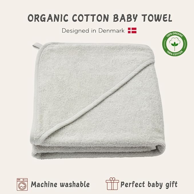 Baby Hooded Towel – Organic Cotton Baby Bath Towels – Baby Towels, Baby Bath Towels for Baby Boy, Baby Girl, 32" x 32" Super-Soft and Absorbent Baby Towels for Newborn (Pearl Grey)