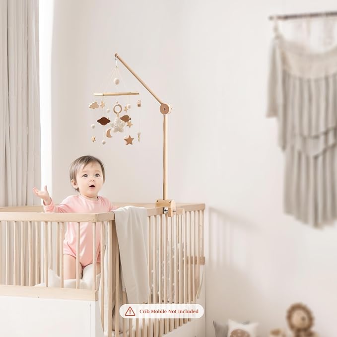 let's make Baby Crib Mobile Arm - Wooden Mobile Arm with Height Adjustable＆360° Rotatable Upgraded Arched Base Nursery Mobile Holder for Crib Mobile Hanger Baby Crib Attachment Nursery Decor
