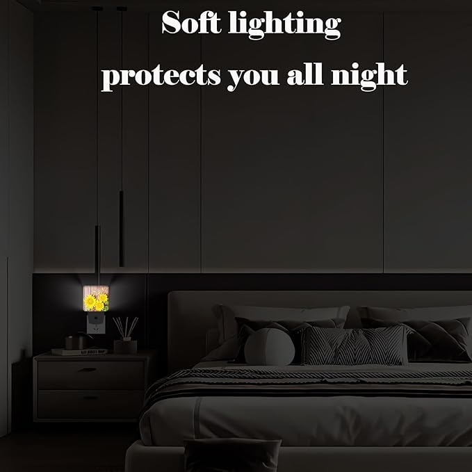 Vintage Wooden Sunflower Night Light,Plug Into Wall with Dusk to Dawn Light Sensors, Warm Nightlights for Bedroom, Bathroom, Hallway, Kitchen, Gifts Ideal for Boys Girls Women Men