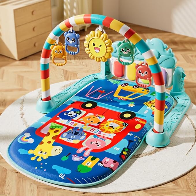 Baby Play Mat Baby Gym,Play Piano Tummy Time Baby Activity Mat, Music and Lights Boy & Girl for Newborn 0 to 3 6 9 12 Months