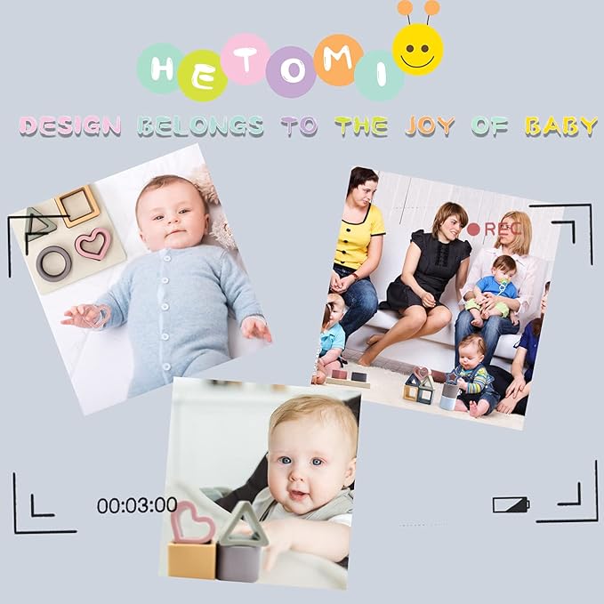 Baby Stacking Building Blocks Silicone Teething&Squeezing Shape Sorter Puzzle Montessori Sensory Toys for Babies Toddlers 6 to 12 Months(Blue)