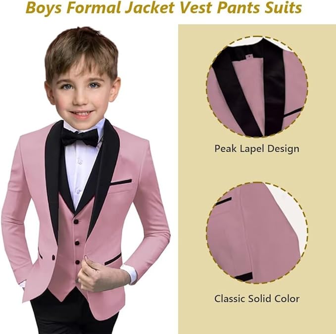 Boys Suit 3 Piece Ring Bearer Suit Kids Formal Jacket Vest Pants Suits Wedding Outfit for Party Prom Tuxedo