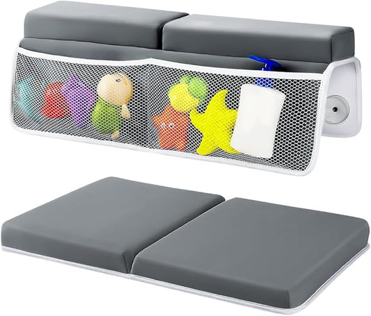 SKEFOLI Baby Bath Kneeler and Elbow Rest pad Set,1.5" Thick Baby Bath Kneeler Pads with Toys Organizer, Elbow Pads to Support The arm, Baby Bath Essentials, Ideal Bath Kneeling Pad for Bathing Baby