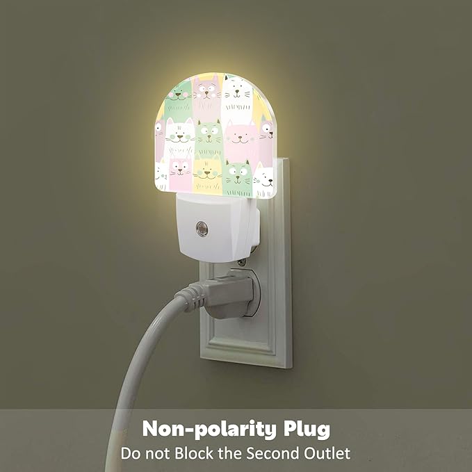 Colorful Cartoon Cats Night Light, Cute Childish Kittens Dusk to Dawn Night Light Plug in, 0.5w Energy Saving Sleep Friendly NightLight for Kids Boys Girls Home Decor