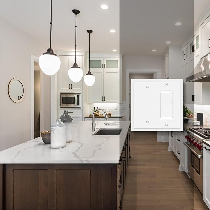 Modern Edge Decorative Wall Plate Switch Plate Outlet Cover, Durable Solid Zinc Alloy (Blank/Decorator, White)