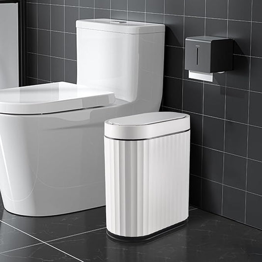 ELPHECO Bathroom Trash Can with Lid 2 Gallon Small Sensor Garbage Can, 9 Liter Slim Smart Trash Bin, Waterproof Automatic Wastebasket, Narrow Plastic Garbage Bin for Bathroom, Black and White