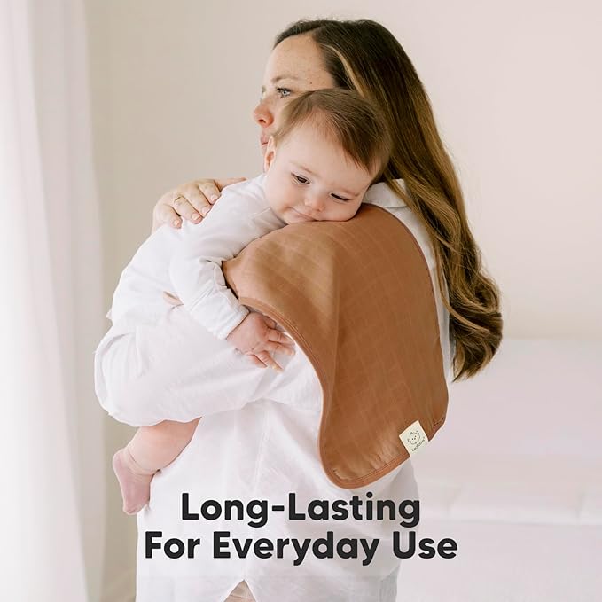 5-Pack Cotton Muslin Burp Cloths Baby Girls, Boys - Soft & Absorbent Spit Up Burp Rags, Large Muslin Towel, Cotton Wash Cloths for Babies, Newborn, Infant, No Shrink, Durable, Neutral (Spice)