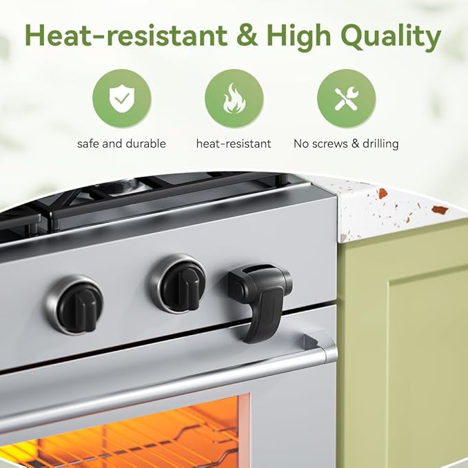 SAFELON 1 PC Baby Safety Oven Door Lock, Kitchen Safety Locks for Babies, Childproof Oven Locks for Kids, Heat-Resistant, No Screws & Drilling (Black)