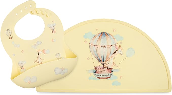 Silicone Baby Bib and Mat | Boys Girls Babies & Toddlers | Waterproof, Adjustable, BPA Free