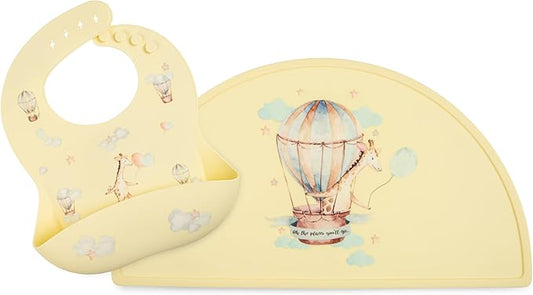 Silicone Baby Bib and Mat | Boys Girls Babies & Toddlers | Waterproof, Adjustable, BPA Free