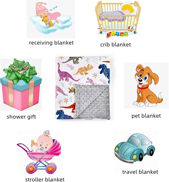 Baby Blanket, Soft Minky Warm Blanket for Boy or Girl, Receiving Blanket with Double Layer Dotted Backing for Newborns Nursery Stroller Toddlers Crib Bedding (30 x 40 Inch) Dinosaur
